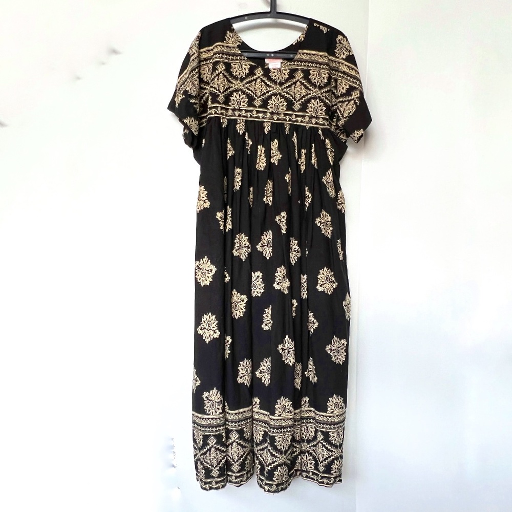 Vintage La Lingerie Lounge Dress Maxi Caftan Muumuu Size M 100% Cotton India